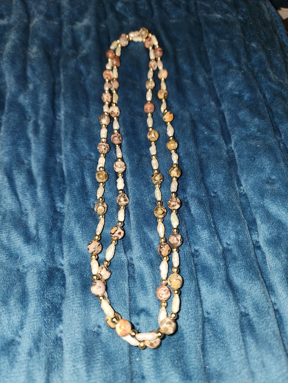 Double Strand Pink and Cream Beaded Necklace